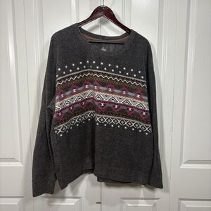 Cuddl Duds Sweater Womens XXL Gray Fair Isle Pullover Cozy Winter Cottagecore